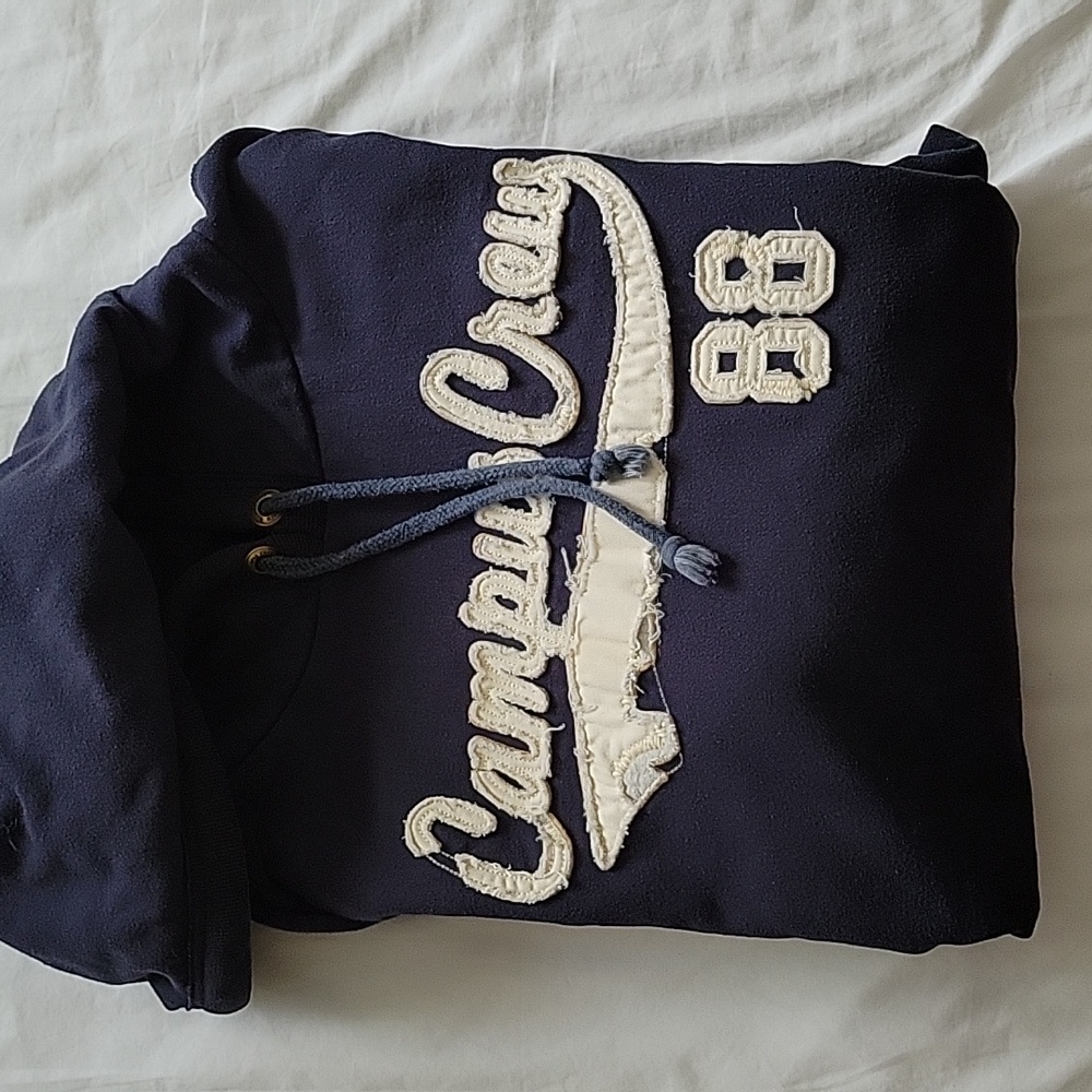 Campus Crew Men's Navy Blue Vintage Hooded Sweatshirt- Size XL